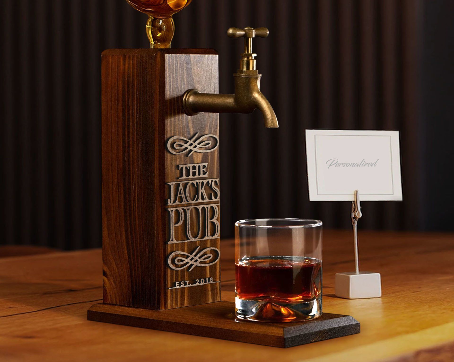 BK Gift Kişiye Özel Kabartma İsimli Musluklu Doğal Ahşap İçki Standı, Home Bar, Viski Çeşmesi, İçecek Dispenseri, Ahşap İçecek Çeşmesi-39