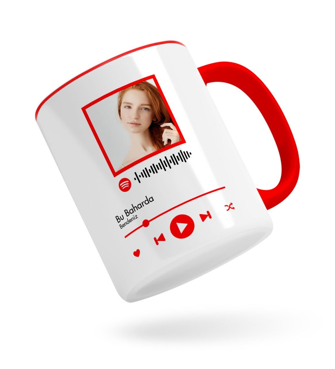 Kişiye Özel Spotify Barkodlu Fotoğraflı Kırmızı Kupa Bardak