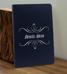 BK Gift Kişiye  Özel İsimli Lacivert Defter ve Mavi Cam Matara Hediye Seti-7, Sevgiliye Hediye, Arkadaşa Hediye, Yeni İş Hediyesi