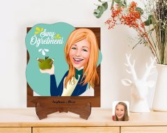 Kişiye Özel Kadın Sınıf Öğretmeni Karikatürlü Ahşap Standlı 3D Biblo-1