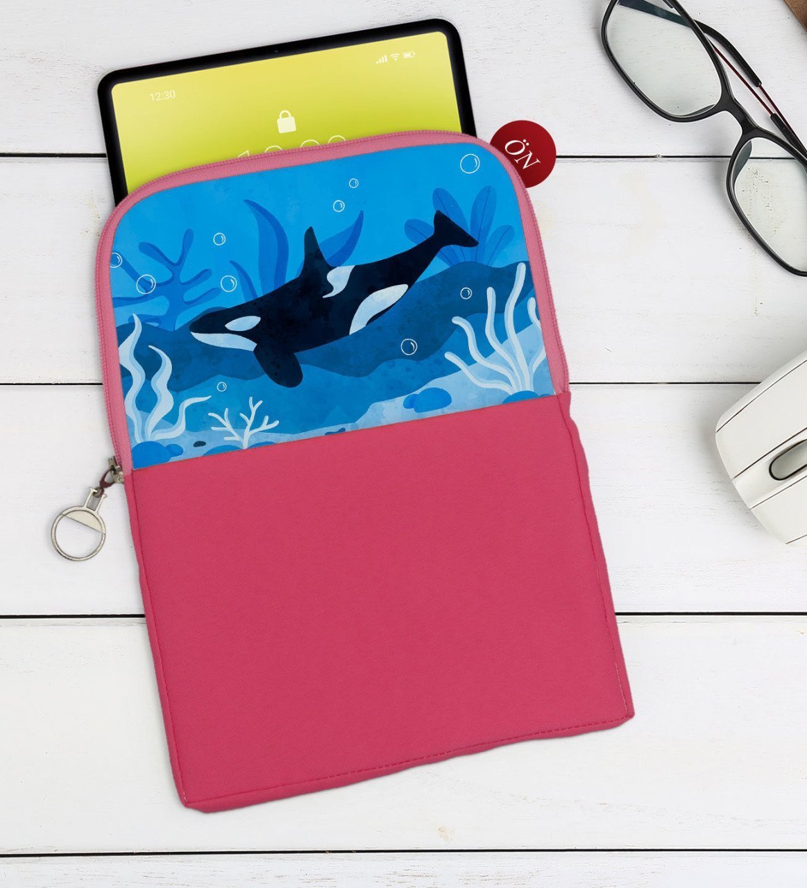 BK Gift Balıklar Tasarımlı Taşınabilir Koruyucu Tablet Kılıfı & Organizer Çanta - Pembe-1