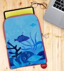 BK Gift Balıklar Tasarımlı Taşınabilir Koruyucu Tablet Kılıfı & Organizer Çanta - Pembe-1