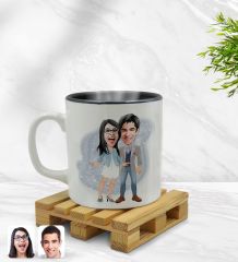 Kişiye Özel Sevgililer Karikatürlü İçi Siyah Renkli Kupa Bardak Model 81