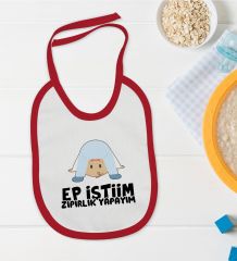 BK Kids Ep İstiim Zıpırlık Tasarımlı Kırmızı Bebek Mama Önlüğü-1