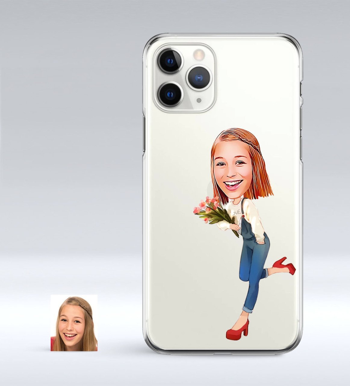 Kişiye Özel Bayan Karikatürlü iPhone 11 Pro İnce Şeffaf Silikon Telefon Kapağı-13