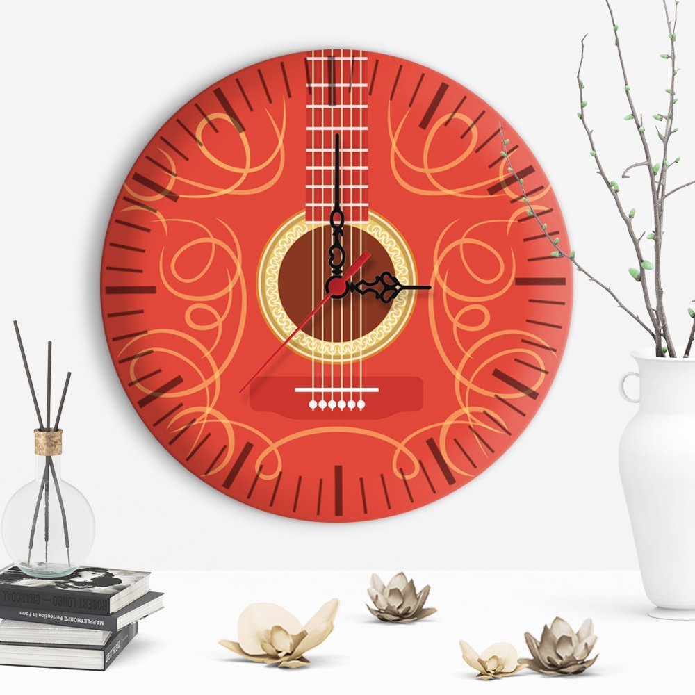 Dekoratif Gitar Tasarımlı Ahşap Duvar Saati