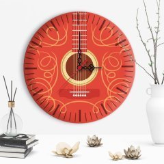 Dekoratif Gitar Tasarımlı Ahşap Duvar Saati