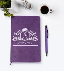 Kişiye Özel İsimli Mor Termo Deri Defter Kalem Seti Model 13