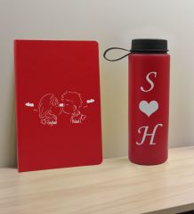 BK Gift Sevgiliye Özel İsimli Kırmızı Defter ve Cam Matara Hediye Seti-3, Sevgiliye Hediye, Sevgililer Günü, Yeni İş Hediyesi