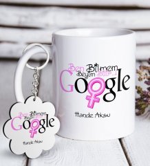 Kişiye Özel Google Ben Bilmem Beyim Bilir Beyaz Kupa ve Anahtarlık Hediye Seti