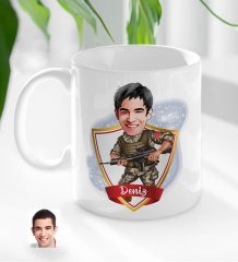 Kişiye Özel İsimli Asker Karikatürlü Beyaz Kupa Bardak-1