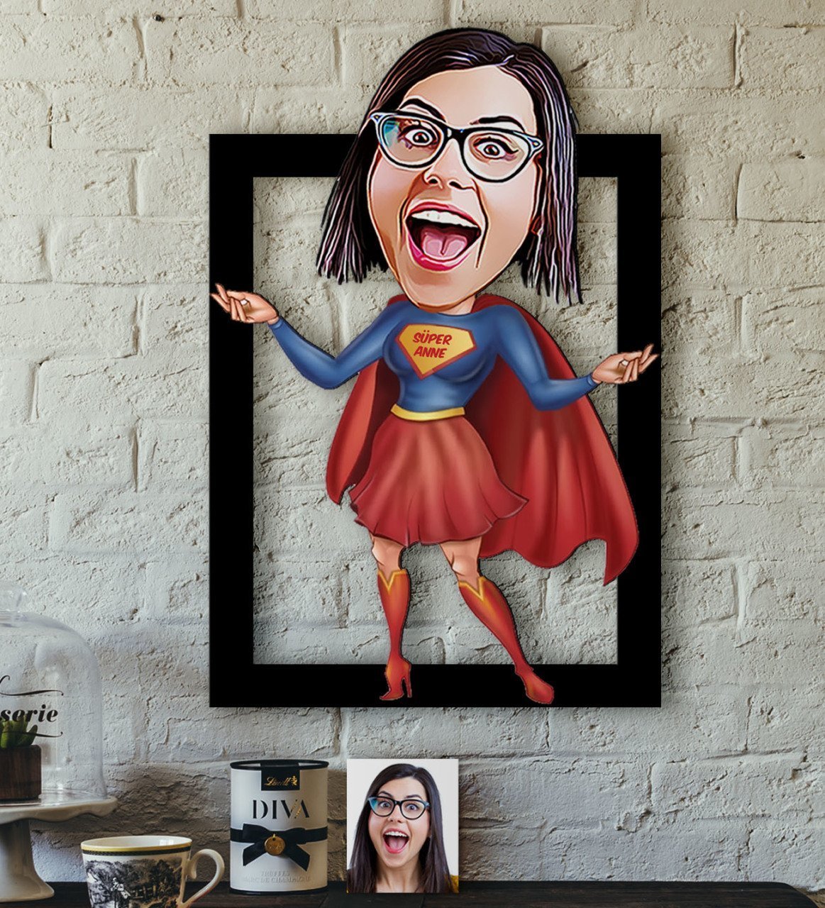 Kişiye Özel Süper Anne Karikatürlü 3D Ahşap Tablo-1