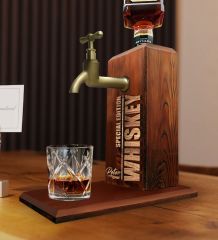 BK Gift Kişiye Özel Kabartma İsim Tasarımlı Musluklu Ahşap İçki Standı-4