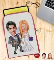 Kişiye Özel Evleniyoruz Karikatürlü Taşınabilir Koruyucu Tablet Kılıfı & Organizer Çanta - Pembe-6
