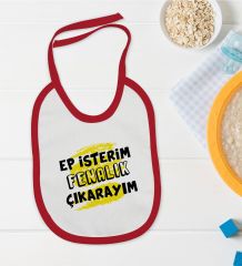 BK Kids Ep İsterim Tasarımlı Kırmızı Bebek Mama Önlüğü-6