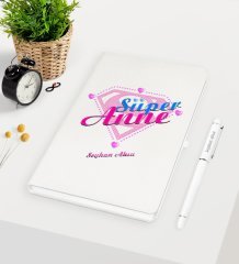 Kişiye Özel Süper Anne Beyaz Defter Kalem Seti - 2