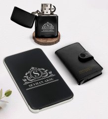 Kişiye Özel İsimli Mekanizmalı Cüzdan Kartlık Benzinli Çakmak ve 5.000 Mah Powerbank Hediye Seti-12
