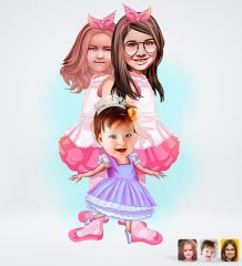 Kişiye Özel 3 Kardeş Tasarımlı Dijital Karikatür-3