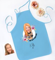BK Gift Kişiye Özel Karikatürlü Anneler Günü Tasarımlı Mavi Mutfak Önlüğü, Aşçı Önlüğü, Şef Önlüğü, Anneye Hediye-3