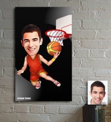 Kişiye Özel Bay Basketbolcu Karikatür Ahşap Tablo - 1