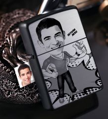 Kişiye Özel Bay Antrenör Karikatürlü Benzinli Siyah Metal Çakmak - 1