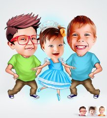 Kişiye Özel 3 Kardeş Tasarımlı Dijital Karikatür-2