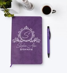 Kişiye Özel İsimli Mor Termo Deri Defter Kalem Seti Model 11