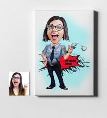 Kişiye Özel Bayan Polis Karikatür Kanvas Tablo (50 x 70 cm.) 1