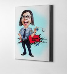 Kişiye Özel Bayan Polis Karikatür Kanvas Tablo (50 x 70 cm.) 1