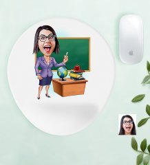 Kişiye Özel Bayan Öğretmen Karikatürlü Bilek Destekli Mouse Pad