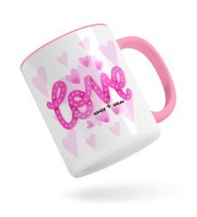 Kişiye Özel Love Tasarımlı Pembe Kupa Bardak-6