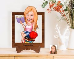 Kişiye Özel Kadın Öğrenci Karikatürlü Ahşap Standlı 3D Biblo-1