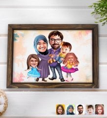 Kişiye Özel Aile Karikatürlü Doğal Ahşap Tepsi-9