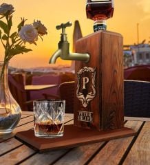 BK Gift Kişiye Özel Kabartma İsim Tasarımlı Musluklu Ahşap İçki Standı-2