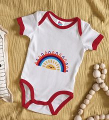 BK Kids Gökkuşağı Tasarımlı Kırmızı Bebek Body Zıbın-1