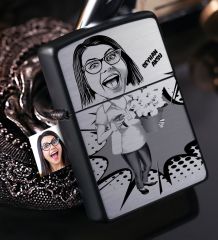 Kişiye Özel Bayan Ev Hanımı Karikatürlü Benzinli Siyah Metal Çakmak - 2