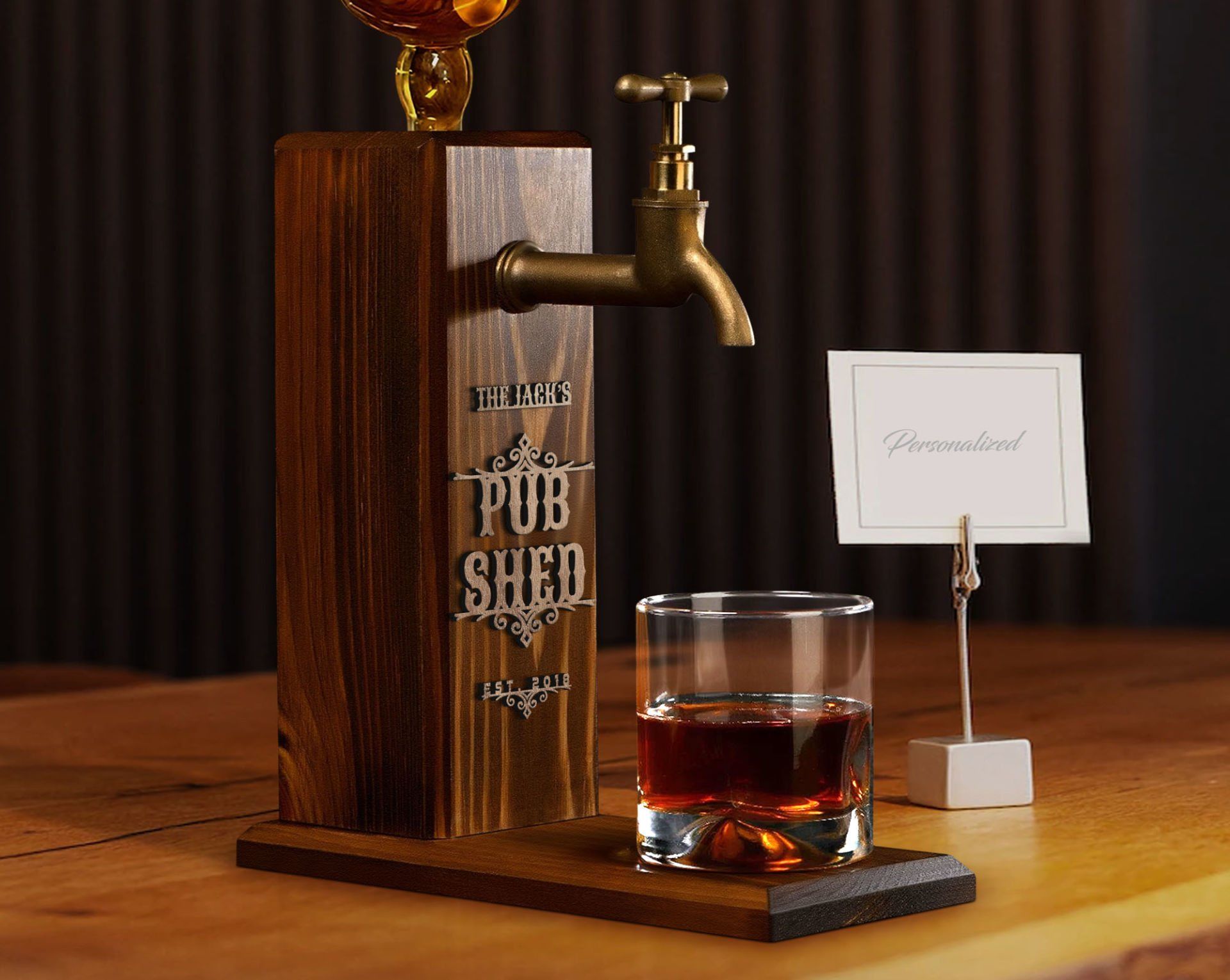 BK Gift Kişiye Özel Kabartma İsimli Musluklu Doğal Ahşap İçki Standı, Home Bar, Viski Çeşmesi, İçecek Dispenseri, Ahşap İçecek Çeşmesi-35