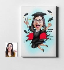 Kişiye Özel Mezuniyet Bayan Karikatür Kanvas Tablo (50 x 70 cm.) 1