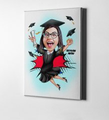 Kişiye Özel Mezuniyet Bayan Karikatür Kanvas Tablo (50 x 70 cm.) 1