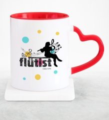 Kişiye Özel Mesleki Flütist Kırmızı Kalpli Kupa Bardak - 4