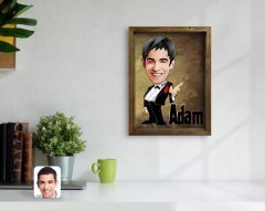 Kişiye Özel Adam Karikatürlü Doğal Masif Ahşap Çerçeveli Tablo-1