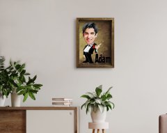 Kişiye Özel Adam Karikatürlü Doğal Masif Ahşap Çerçeveli Tablo-1