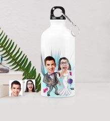 Kişiye Özel Gelin Damat Karikatürlü Metal Suluk (500 ml.) 6