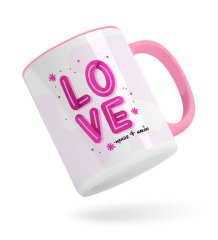 Kişiye Özel Love Tasarımlı Pembe Kupa Bardak-5