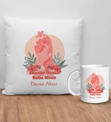 BK Gift Kişiye Özel Anne Tasarımlı Beyaz Kırlent Yastık ve Kupa Seti-3, Anneye Hediye, Anneler Günü Hediyeleri