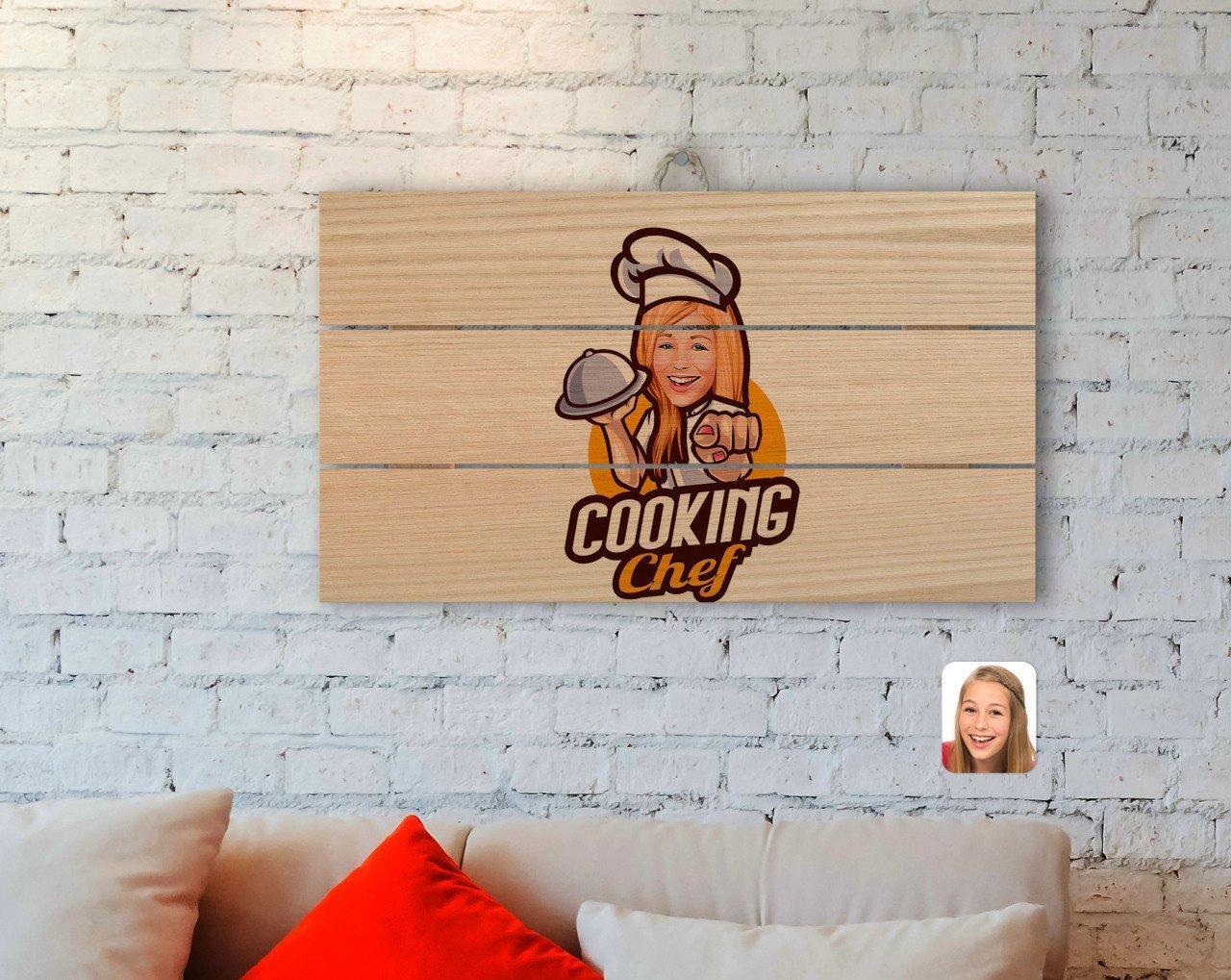 Kişiye Özel Kadın Chef Karikatürlü Otantik Ahşap Palet Tablo-15