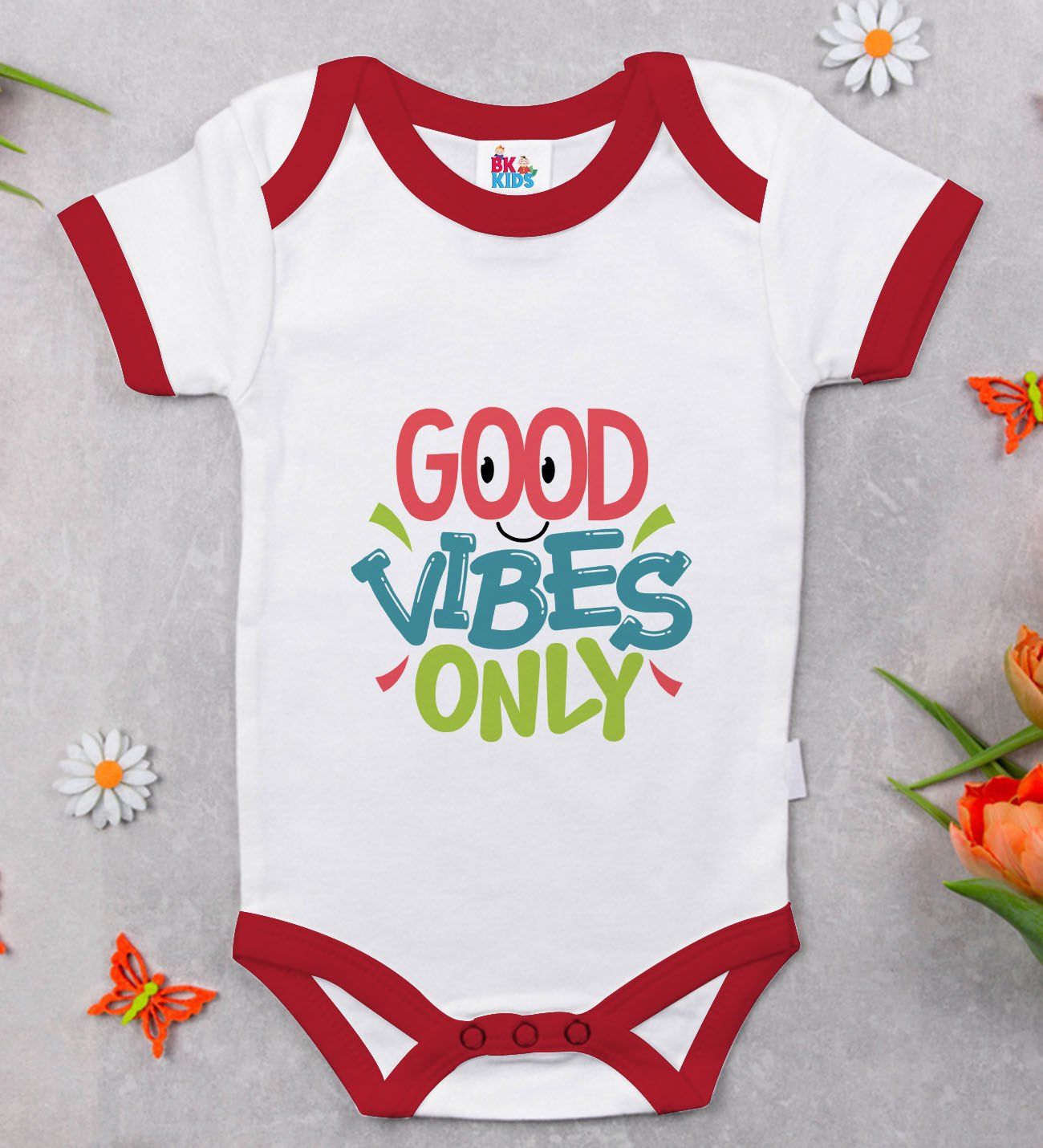 BK Kids Good Vibes Only Tasarımlı Kırmızı Bebek Body Zıbın-1