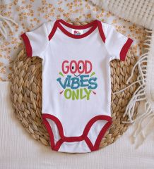 BK Kids Good Vibes Only Tasarımlı Kırmızı Bebek Body Zıbın-1