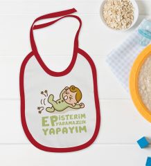 BK Kids Ep İsterim Tasarımlı Kırmızı Bebek Mama Önlüğü-2