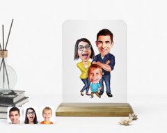 Kişiye Özel Aile Karikatürlü Ahşap Standlı Çerçeve-1